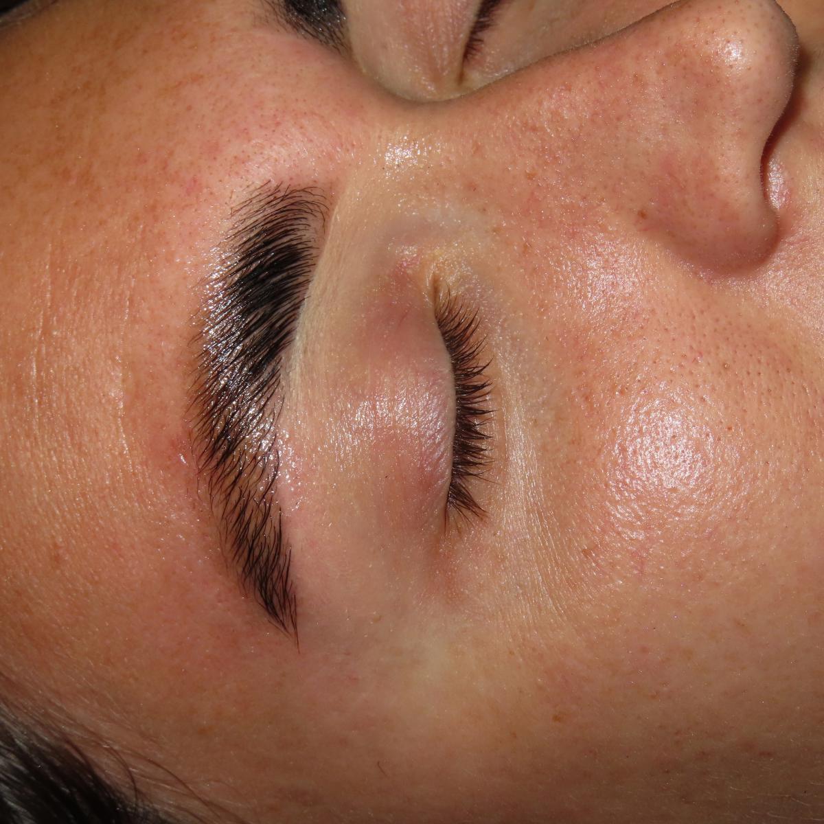 Client brow shaping and lamination on Parella beauty client